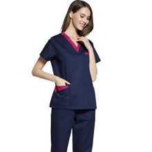 Load image into Gallery viewer, High Quality Women&#39;s Medical Uniforms Scrub TOP Short Sleeved V-neck Color Blocking Top Surgery Pharmacy Clothes (juat A Top)