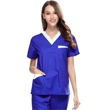 Load image into Gallery viewer, High Quality Women&#39;s Medical Uniforms Scrub TOP Short Sleeved V-neck Color Blocking Top Surgery Pharmacy Clothes (juat A Top)
