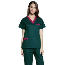 Load image into Gallery viewer, High Quality Women&#39;s Medical Uniforms Scrub TOP Short Sleeved V-neck Color Blocking Top Surgery Pharmacy Clothes (juat A Top)
