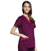 Load image into Gallery viewer, High Quality Women&#39;s Medical Uniforms Scrub TOP Short Sleeved V-neck Color Blocking Top Surgery Pharmacy Clothes (juat A Top)