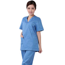 Load image into Gallery viewer, Medical Surgical Clothes For Women Summer Short Sleeves Cotton Loose Split Brush Suit Uniforms Purple Blue Dark Green