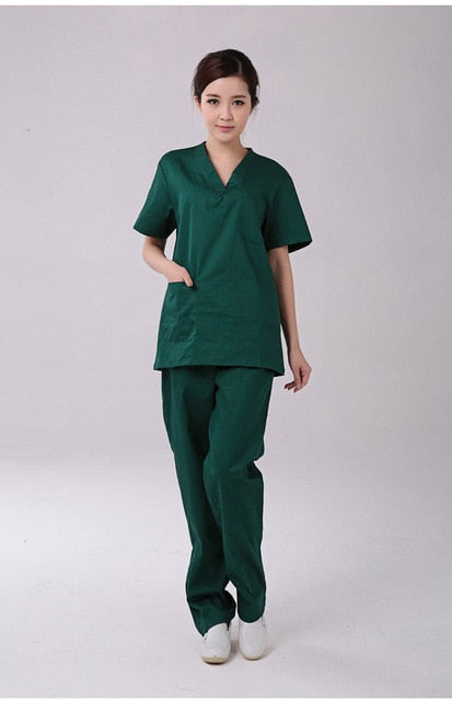Medical Surgical Clothes For Women Summer Short Sleeves Cotton Loose Split Brush Suit Uniforms Purple Blue Dark Green
