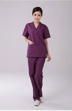 Load image into Gallery viewer, Medical Surgical Clothes For Women Summer Short Sleeves Cotton Loose Split Brush Suit Uniforms Purple Blue Dark Green