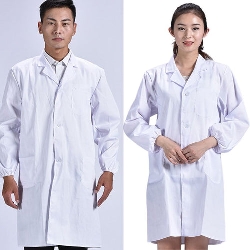 Unisex Long Sleeve White Lab Coat Men Women Lapel Collar Button Down Medical Doctor Blouse with Pockets Doctor Nurse Uniform