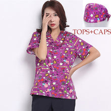 Load image into Gallery viewer, women scrubs for Pet grooming Uniform Nurse Suit Blouse Surgical Medical scrubs tops+ scrub cap