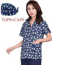 Load image into Gallery viewer, women scrubs for Pet grooming Uniform Nurse Suit Blouse Surgical Medical scrubs tops+ scrub cap