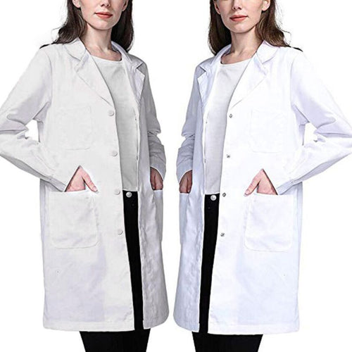 Women Single Breasted Lab Coat Medical Doctor Blouse Student Scientific Nurse Cosplay Notched Lapel Collar Jacket with Pockets