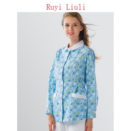Split long sleeve nurse's blouse pediatric beauty hospital uniform printed doctor's dress female