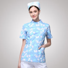 Load image into Gallery viewer, 2017 New Design Flower Print Nurse Scrub Sets Women Summer Short Sleeve Maternity Matron Clothing Housekeeping Work Uniform
