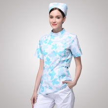 Load image into Gallery viewer, 2017 New Design Flower Print Nurse Scrub Sets Women Summer Short Sleeve Maternity Matron Clothing Housekeeping Work Uniform