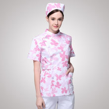Load image into Gallery viewer, 2017 New Design Flower Print Nurse Scrub Sets Women Summer Short Sleeve Maternity Matron Clothing Housekeeping Work Uniform