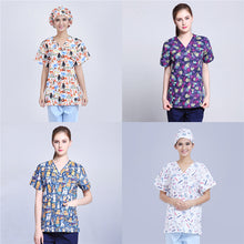 Load image into Gallery viewer, Scrubs Medical Uniforms Women Nurse Scrub Tops Doctor Work Clothes 100$%Cotton Print Hospital Clinical Surgery Uniform