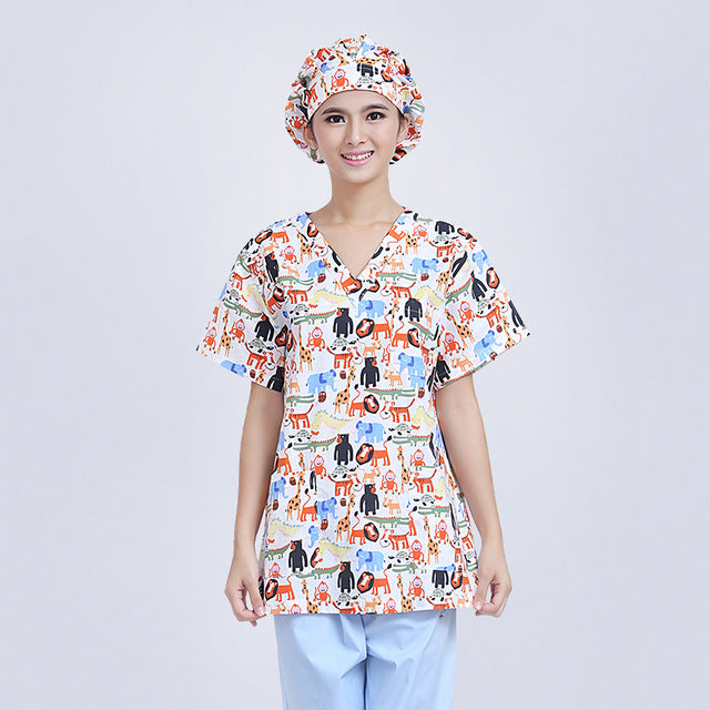 Scrubs Medical Uniforms Women Nurse Scrub Tops Doctor Work Clothes 100$%Cotton Print Hospital Clinical Surgery Uniform