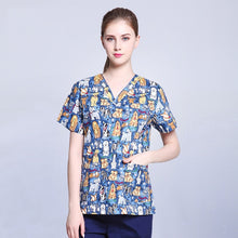 Load image into Gallery viewer, Scrubs Medical Uniforms Women Nurse Scrub Tops Doctor Work Clothes 100$%Cotton Print Hospital Clinical Surgery Uniform