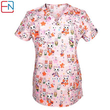 Load image into Gallery viewer, Hennar Women Medical Uniform V-Neck 100% Cotton Scrubs Tops Nurse Nursing Blouse Clinic Print Hospital Medical Surgical Suit