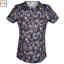 Load image into Gallery viewer, Hennar Women Medical Uniform V-Neck 100% Cotton Scrubs Tops Nurse Nursing Blouse Clinic Print Hospital Medical Surgical Suit