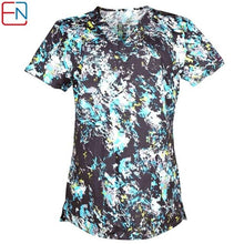 Load image into Gallery viewer, Hennar Women Medical Uniform V-Neck 100% Cotton Scrubs Tops Nurse Nursing Blouse Clinic Print Hospital Medical Surgical Suit