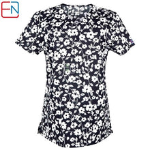 Load image into Gallery viewer, Hennar Women Medical Uniform V-Neck 100% Cotton Scrubs Tops Nurse Nursing Blouse Clinic Print Hospital Medical Surgical Suit