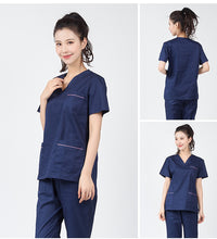 Load image into Gallery viewer, 2019 Summer women hospital medical scrub clothes set fashionable design slim fit dental scrubs beauty salon men nurse uniform