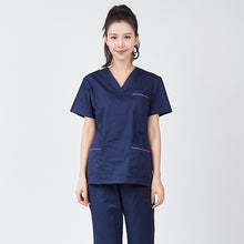 Load image into Gallery viewer, 2019 Summer women hospital medical scrub clothes set fashionable design slim fit dental scrubs beauty salon men nurse uniform