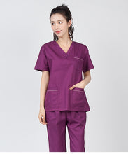 Load image into Gallery viewer, 2019 Summer women hospital medical scrub clothes set fashionable design slim fit dental scrubs beauty salon men nurse uniform