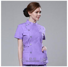 Load image into Gallery viewer, 2019 Summer women hospital medical scrub clothes set fashionable design slim fit dental scrubs beauty salon men nurse uniform