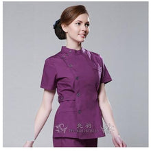 Load image into Gallery viewer, 2019 Summer women hospital medical scrub clothes set fashionable design slim fit dental scrubs beauty salon men nurse uniform