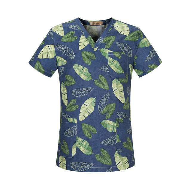 New Fresh Print Design Cotton Medical Scrub Tops Unisex Hospital Workwear Uniforms Short Sleeve Scrub Lab Clothes Nurse Uniform